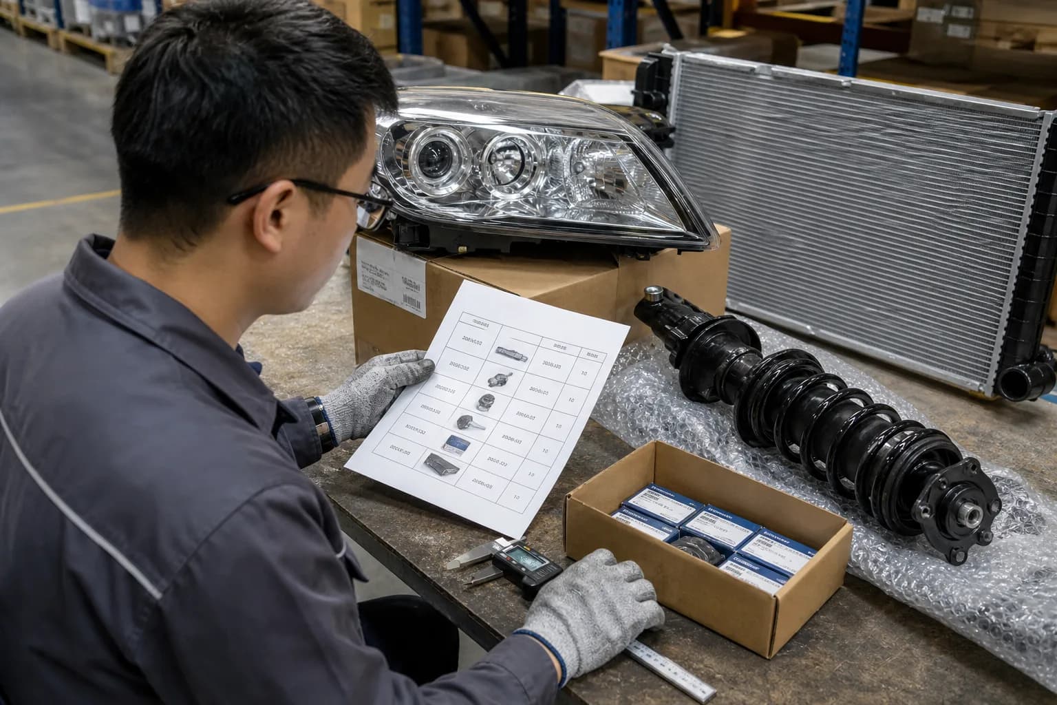 Flujo de cruce por numero de parte para repuestos 4x4 aftermarket en mesa de almacen