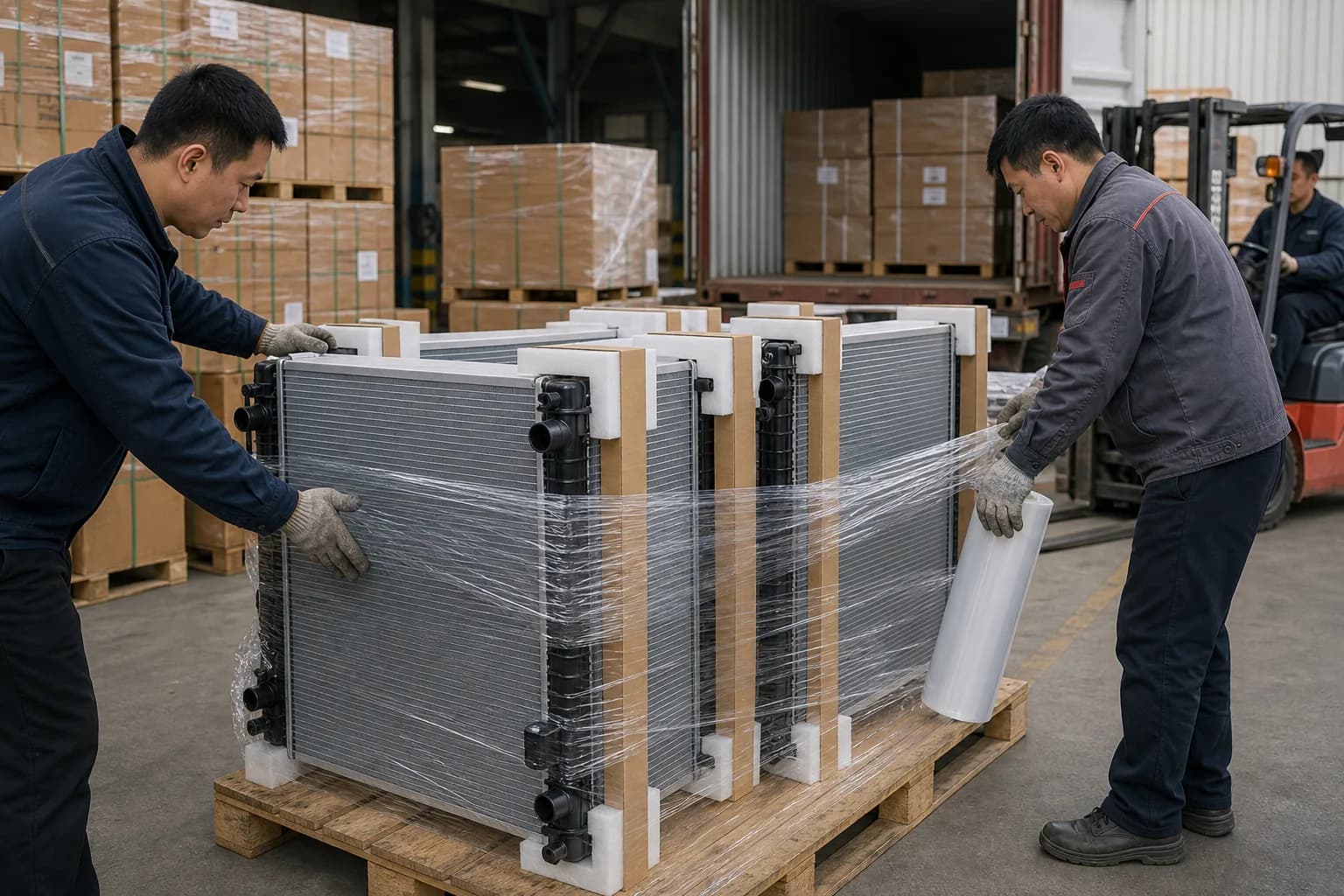 Cooling parts staged with protected packing for export