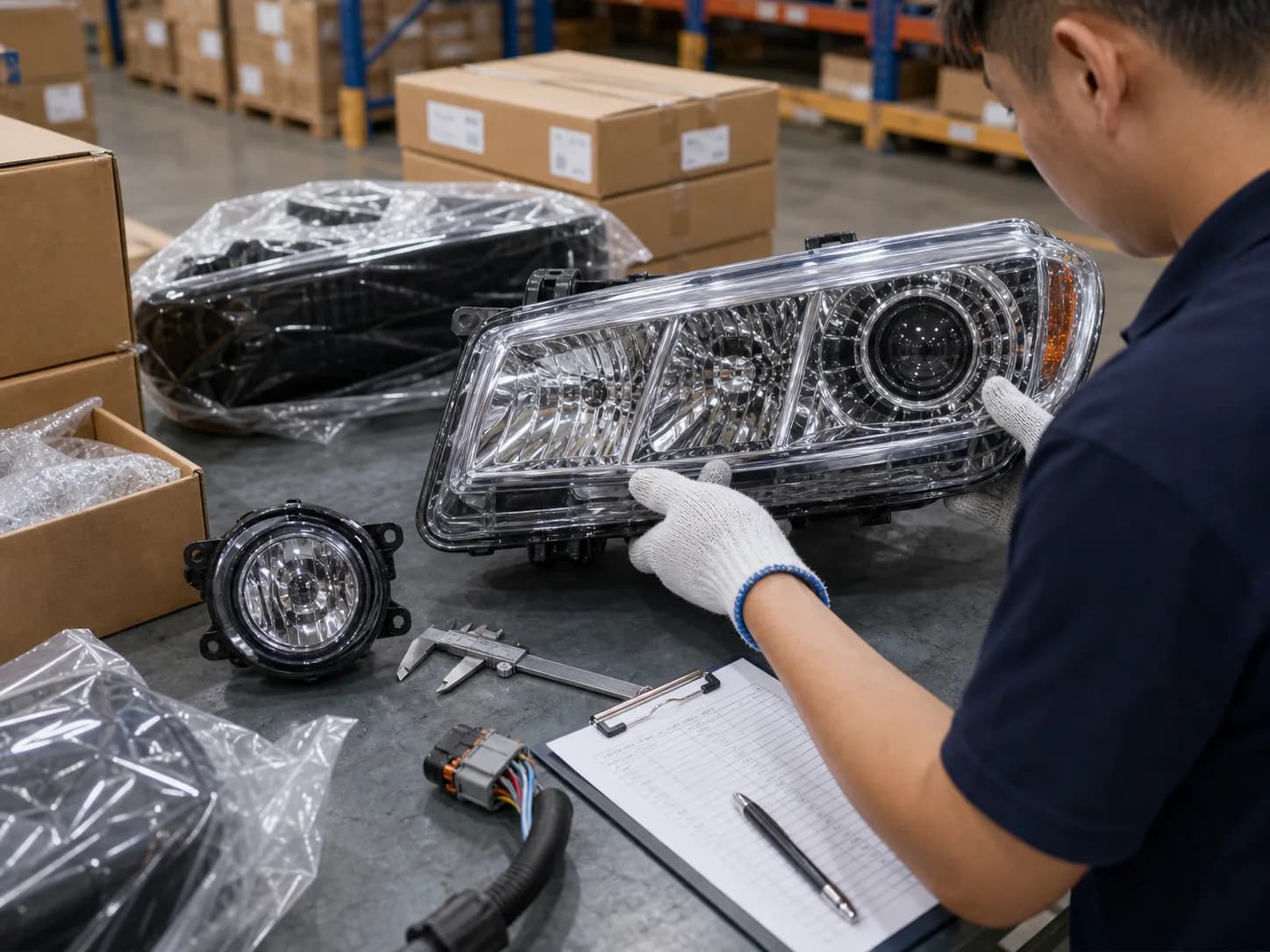 QC inspection workflow for aftermarket 4x4 headlights and fog lamps