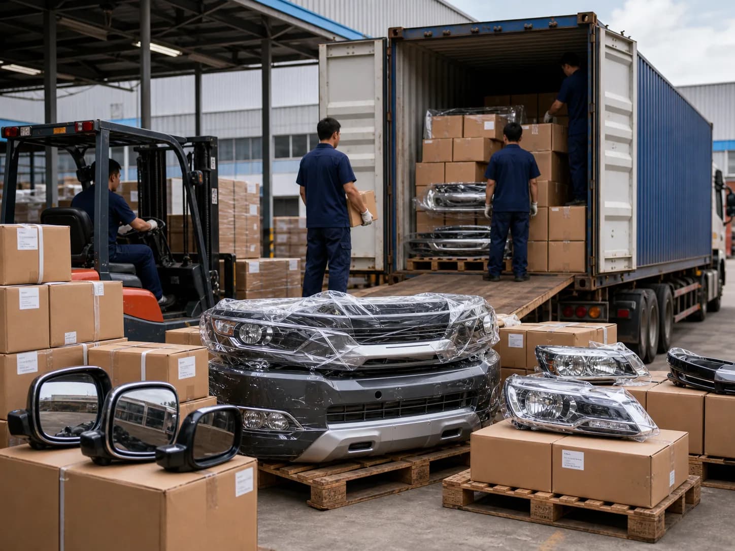 Mixed Toyota Hilux export order staged for container loading