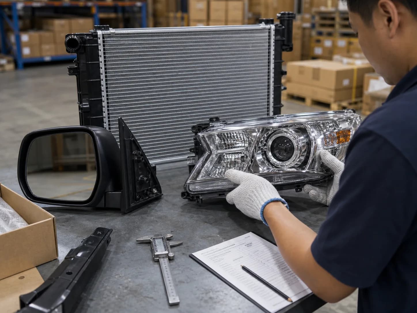 Warehouse quality-control workflow for Toyota Hilux aftermarket parts